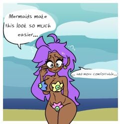 1girls english_text female female_only nude pasties shantae shantae_(character) smooth_skin solo starfish_pasties strawberriexe text