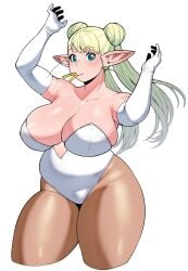 1girls 2023 big_breasts blonde_hair blue_eyes breasts bunnysuit chubby chubby_female cleavage curvy double_bun elbow_gloves elf elf-san_wa_yaserarenai elf_ears elf_female elfuda female female_focus gloves hair_bun hi_res high_resolution highres hips huge_breasts humanoid leotard pale-skinned_female pale_skin pantyhose plump pointy_ears simple_background solo solo_female solo_focus synecdoche thick_thighs thighs twintails white_background wide_hips