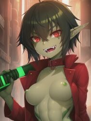 ai_generated cyberpunk goblin goblin_female green_skin happy_female medium_breasts meera meera_the_female_goblin nipples nude ramuthra uni_dream_(ai)