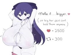 1girls aged_up alternate_breast_size big_breasts boob_window breast_expansion clarevoir female female_only huge_breasts mari_(omori) mob_face omori solo strip_game thick_thighs