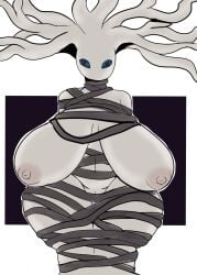 1girls arthropod arthropod_humanoid big_breasts blue_eyes bound breasts curvy curvy_figure darky03 elemental_creature exposed_breasts female female_focus flora_fauna hi_res highres hollow_knight huge_breasts humanoid hyper_breasts ineffective_clothing large_breasts mostly_nude nipples non-mammal_breasts pseudo_hair roots sagging_breasts simple_background solo solo_focus team_cherry thick_thighs voluptuous voluptuous_female white_background white_lady_(hollow_knight) white_skin