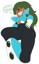 1boy android android_boy dialogue femboy green_hair long_hair male male_only mega_man mega_man(classic) mega_man_(gameboy) mocking robot robot_boy smile smiling speech_bubble tagme tagme_(artist) terra_(mega_man) thick_thighs unknown_artist white_background white_skin