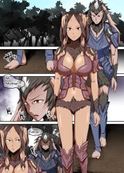 1boy 1ch 1girls animal_genitalia anthro breasts brown_eyes brown_hair cleavage dark-skinned_female dark_skin english_text female fire_emblem fire_emblem_awakening furry in_heat incest large_breasts male mammal medium_hair monster_girl mother mother_and_son nintendo orange_eyes outdoors panne_(fire_emblem) rabbit_girl son taguel text vaginal_penetration walking yarne_(fire_emblem)