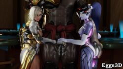 1boy 2girls 3d akande_ogundimu amelie_lacroix angela_ziegler big_penis blizzard_entertainment blonde_hair breasts dark_skin doomfist eggsnsfw half-dressed mercy nude overwatch overwatch_2 purple_hair purple_skin tagme widowmaker