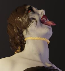 3d alcina_dimitrescu asphyxiation black_hair choking female milf neck pale_skin resident_evil resident_evil_8:_village rope tongue_out vampire white_skin
