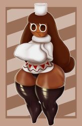 1girls black_panties breasts brown_eyes brown_hair cocoa_cookie cookie_run cookie_run_kingdom cookie_run_ovenbreak dark-skinned_female dark_skin female funnyfellas213 large_breasts long_hair marshmallow tagme thick_thighs thighhighs thighs