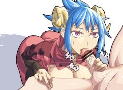 1girls 2017 animated ass bar_censor blue_hair breasts breasts_out censor_bar censored cleavage clothed_female_nude_male cum cum_in_mouth cum_inside dragon_girl dragon_horns fellatio horns kneeling kneeling_oral_position large_breasts liresline oral penis red_eyes saliva slideshow sweat tagme vacuum_fellatio