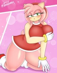 amy_rose anthro background big_ass big_breasts blush blushing_at_viewer breasts dress ears eyelashes eyes female female_focus female_only furry games gloves green_eyes groping_breasts hairband hand_on_breast hands headband headwear hedgehog huge_breasts humanoid large_breasts long_legs mouth mouth_open nose nsfwtalex open_mouth pink_background pink_fur pink_hair pink_skin red_dress red_shoe red_shoes rings rodent sega shiny_skin shoe shoes socks sonic_(series) sonic_the_hedgehog_(series) telaxart texalunax thick_thighs thighs white_gloves white_socks