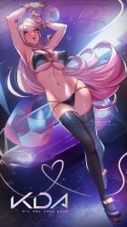 1girls ahri armpits big_breasts bikini cleavage female_only himmely k/da_ahri k/da_series kitsune league_of_legends light-skinned_female navel nipple_bulge riot_games thick_thighs underboob vastaya