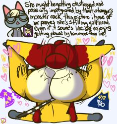 animal_crossing ass ass_focus big_ass bill_(animal_crossing) cheating cuckold denial jock_villager klutzatdusk monkey monkey_girl primate raymond_(animal_crossing) small_penis_humiliation tammi_(animal_crossing) vaginal_penetration