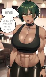 1futa abs ai_generated angry bar black_clothing breasts buff bulge bulge_through_clothing choker collar dom_to_sub eyes futanari futasub green hair large_breasts larger_futanari mommy_kink morgan_(xdk141) muscular novelai penis pov punk spiked_collar tagme thick_thighs xdk141