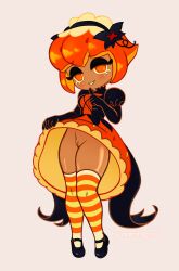 chibi cookie cookie_run cookie_run_kingdom female food genitals hi_res human humanoid lolita_(fashion) mammal pumpkin_pie_cookie purring_cat pussy solo