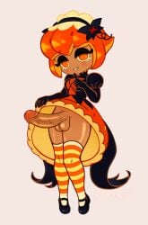 chibi cookie cookie_run cookie_run_kingdom female food futanari hi_res human humanoid intersex lolita_(fashion) mammal pumpkin_pie_cookie purring_cat solo