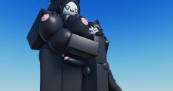 1boy1girl anthro big_belly big_breasts big_nipples big_penis black_fur furry hugging large_belly large_breasts large_penis larger_female long_hair nonalterna pregnant roblox skull_face smaller_male tail uwu wholesome