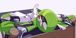 bed bondage bondage_furniture erection gardevoir legs_apart legs_held_open legs_up male male_focus male_gardevoir male_only penis pokemon pokemon_(species) restrained restrained_legs restraints youdelightful