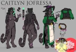 advertisement anthro black_hair caitlyn_jofressa digital_media_(artwork) fantasy felid female hair hi_res kenno_arkkan leopard leopard_spots mammal model_sheet pantherine pawpads spots