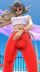 1futa 3d belt big_penis black_hair bob_cut bulge bulge_through_clothing circumcised evie_(fortnite) eyeshadow fortnite fortnite:_battle_royale frenulum_attached fully_clothed futa_only futanari hand_on_penis hoop_earrings hoop_earrings_oversized large_penis lipstick looking_at_viewer looking_over_eyewear looking_over_glasses looking_over_sunglasses makeup pants_bulge penis_bulge pov red_pants solo sunglasses theboobedone tinted_eyewear weapon