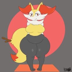 1:1 1girls anthro big_breasts braixen breasts featureless_breasts female female_only fox fox_ears fox_girl generation_6_pokemon hands_behind_back humanoid looking_at_viewer no_skirt pokémon_(species) pokemon pokemon_(species) slightly_chubby smile smiling solo solo_female standing thick thick_thighs thixxen wide_hips