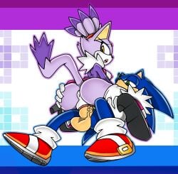 1boy 1girls anthro anus artstyle_imitation ass ass_grab blaze_the_cat bottomless color_edit cowgirl_position dirteater098_(trace) edit female green_eyes looking_back male penis pussy ravrous riding sex sonaze_ sonic_(series) sonic_the_hedgehog straight style_parody thighhighs uekawa_style vaginal_penetration veiny_penis yellow_eyes