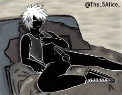 1boy big_penis black_eyes black_skin converse gay laying_on_bed my_hero_academia shihai_kuroiro sneakers solo_male the_5alice white_hair yaoi