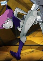 1boy 1girls batothecyborg boomerang_(tv_network) cartoon_network cyborg_(dc) dc dc_comics drawn-hentai famous-toons-facial female jinx_(dc) male purple_hair sex teen_titans unseen_male_face warner_brothers