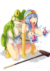 1girls bonsuke clothing double_breast_sucking dragon_quest dragon_quest_iii dress female frog large_breasts monster pregnant sage_(dq3) torn_clothes