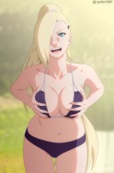 1girls big_breasts bikini bikini_bottom bikini_top blonde_hair blue_eyes boruto:_naruto_next_generations breast_grab breasts cleavage cowboy_shot curvaceous facing_viewer female female_only front_view grabbing_own_breast hair_over_one_eye highres ino_yamanaka inviting inviting_to_sex long_hair mature mature_female midriff milf naruto naruto_(series) open_mouth open_smile oppai paizuri_invitation pinup pollo1567 presenting presenting_breasts smile solo solo_focus teasing teasing_viewer tied_hair url very_long_hair voluptuous watermark web_address wide_hips