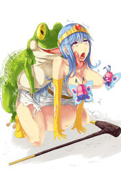 1girls bonsuke clothing double_breast_sucking dragon_quest dragon_quest_iii dress female frog large_breasts monster pregnant sage_(dq3) torn_clothes