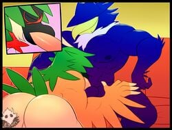 1boy abs ambiguous_gender anthro anthrofied ass avian beak big_ass bird black_border closed_eyes decidueye elfein erection fellatio honchkrow interspecies male male_only muscular nintendo nipples oral penis pokémon_(species) pokemon pokemon_dppt pokemon_sm sitting sofa spread_legs testicles text thick_thighs video_games watermark wings