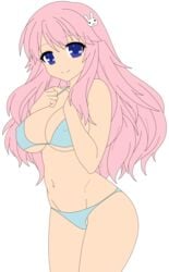 absurdres baka_to_test_to_shoukanjuu bikini blue_eyes breasts busty covered_nipples erect_nipples female hair_ornament hairclip highres himeji_mizuki legs long_hair navel open_mouth photoshop pink_hair smile solo swimsuit thighs vector_trace