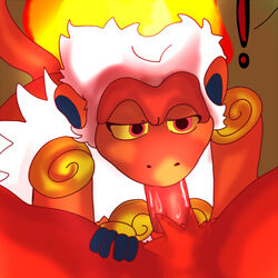 anthro blaziken color cum fellatio fiery_hair fire fur furry infernape insertion interspecies male male_blaziken nikolla nude oral penis pokemon pokemon_(species)