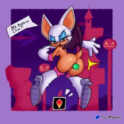 2023 anus ass bat breasts chaos_emerald female female_only green_eyes looking_at_viewer looking_back monemi pussy rouge_the_bat sega sonic_(series)