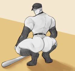 1boy 2022 absurd_res ass ass_focus baseball_bat belt big_ass big_butt broly_culo bubble_ass bubble_butt butt butt_focus cap crouching fully_clothed gay hat highres looking_back male male_only meme muscular muscular_male non-nude off_(game) pants parody simple_background solo solo_male spread_legs spreading the_batter zwgeniusw