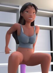 1girls 3d anal animated baseball_bat black_hair blender bottomless brown_eyes dark-skinned_female dark_skin disney female female_only hibbitydip lilo_and_stitch long_hair nani_pelekai no_sound riding sex_toy solo tagme vaginal_insertion video