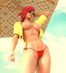 1girls 3d abs arcane arcane_vi ass athletic athletic_female aviator_sunglasses big_ass big_breasts bikini_bottom blue_eyes breasts female female_only johntwo league_of_legends nose_ring pink_hair solo solo_female sunglasses tattoo thick_thighs tinted_eyewear vi video_games