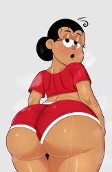 1girls ass back big_ass black_hair brown_skin coldarsenal crop_top female female_only from_behind hair_bun hairbun hispanic latina latina_milf maria_santiago milf mother shorts solo solo_female solo_focus standing sweat the_casagrandes the_loud_house thick thick_thighs thighs