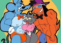 1girls 2boys big_breasts black_fur blue_fur bot_diamond canine clothed feline female glasses imminent_sex itchy_(the_simpsons) looking_at_another looking_at_viewer male mouse multiple_boys poochie_(the_simpsons) red_fur scratchy_(the_simpsons) the_simpsons