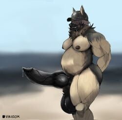 animal_genitalia anthro balls big_balls big_penis canid canine clothing fully_sheathed genitals hair hat headgear headwear hi_res huge_balls huge_cock hyper hyper_balls hyper_genitalia hyper_penis male mammal musclegut muscular nipples overweight pecs penis pubes sheath solo tagme thotfox vikifox