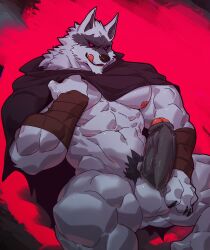 1boy 1male 2023 abs absurd_res anthro balls bara barazoku beard biceps canid canine canis claws death_(puss_in_boots) digital_media_(artwork) erection genitals hi_res istani licking licking_lips looking_back male male_only mammal muscular muscular_anthro muscular_male penis puss_in_boots_the_last_wish solo tongue tongue_out wolf zaddy