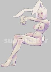 1girls albino bunny_ears bunny_girl nude_female oc pale-skinned_female pale_skin pink_eyes solo suominator white_hair