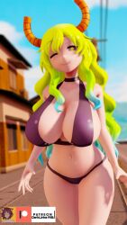 1girls 3d 3d_(artwork) alternate_version_available big_breasts bikini choker cleavage clothing darklinke female female_focus female_only gradient_hair highres horn horns hourglass_figure huge_breasts large_breasts light-skinned_female light_skin lucoa maid_dragon mikumikudance miss_kobayashi's_dragon_maid mmd multicolored_hair one_eye_closed quetzalcoatl_(dragon_maid) solo_female thick_thighs wide_hips