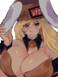 1girls 2020s 2023 blonde_hair blue_eyes bunny_ears bunnysuit cleavage fur_hat guilty_gear hat large_breasts long_hair millia_rage runmarlyrun