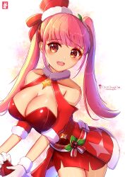 1girls alternate_costume bangs bare_thighs breasts chinchongcha christmas christmas_outfit cleavage female female_only fire_emblem fire_emblem:_three_houses fire_emblem_heroes gloves hat hilda_valentine_goneril hilda_valentine_goneril_(winter) large_breasts long_hair nintendo official_alternate_costume open_mouth pink_eyes pink_hair santa_hat solo thighs twintails