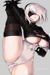 2023 alternate_version_available artist_name artist_signature big_ass big_breasts big_butt blindfold curvy female female_focus female_only flexible hi_res high_resolution highres huge_breasts large_ass large_breasts large_butt leg_up leotard light-skinned_female light_skin nier:_automata nier_(series) nox_(artist) noxcuro solo solo_female solo_focus tagme thick_ass thick_thighs thighhighs tight_clothing tight_leotard tummy underboob white_background white_hair yorha_2b