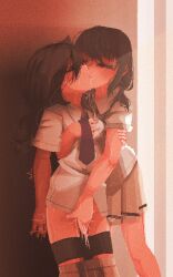 2girls fingering karamel_flan kissing kuroki_tomoko multiple_girls partially_clothed public sasaki_fuuka watashi_ga_motenai_no_wa_dou_kangaetemo_omaera_ga_warui! yuri