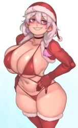 1girls breasts christmas female grin huge_breasts kelvin_hiu light-skinned_female light_skin massive_breasts original original_character pointy_teeth purple_eyes red_bikini santa_hat thick_thighs thighhighs very_high_resolution violet_(kelvin_hiu) voluptuous wide_hips