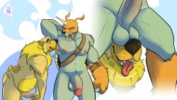 2boys absurd_res anthro armpit_fetish armpit_hair armpit_sniffing balls balls_on_face ballsack bandai_namco beefy body_hair circumcised digimon digimon_(species) erection fangs foreskin gay genitals hi_res humanoid_genitalia humanoid_penis intact karou_(thekbear) male male/male male_anthro male_nipples male_only muscles muscular_male neck_ruff nude_male partially_retracted_foreskin pecs penis scrotum semi-erect simple_background smooth_penis sniffing testicles thekinkybear tongue tongue_out uncut zudomon