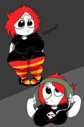 big_ass big_breasts chubby goth goth_girl headphones high_heels red_hair ruby_gloom ruby_gloom_(franchise) stockings striped_legwear wide_hips