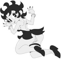 1girls anus ass betty_boop black_and_white black_footwear black_hair bottomless bottomless_skirt double_bun fleischer_studios high_heels jewelry looking_at_viewer medium_breasts monochrome nail_polish no_panties pac-man_eyes patreon_only_post pussy sideboob skecth sketch thighs twistedgrim vagina white_background white_body