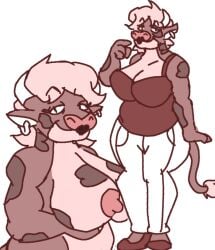 age_difference anthro bovid bovine breast_grab breasts cattle ear_piercing ear_ring female fur hand_on_breast lipstick makeup mammal nipples older_female piercing ring_piercing shiningnoise solo tail tail_tuft tuft